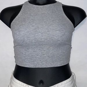 Gray Ribbed Racerback Crop Top